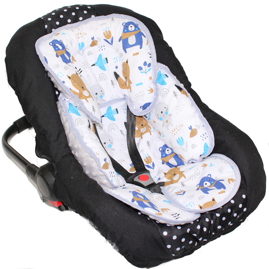 Sitzverkleinerer MINKY - Baumwolle - Waldtiere+Grau-  für Auto Kindersitz Babyschale