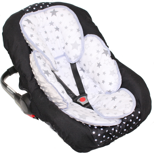 Sitzverkleinerer MINKY - Baumwolle - Star Hell+Grau-  für Auto Kindersitz Babyschale