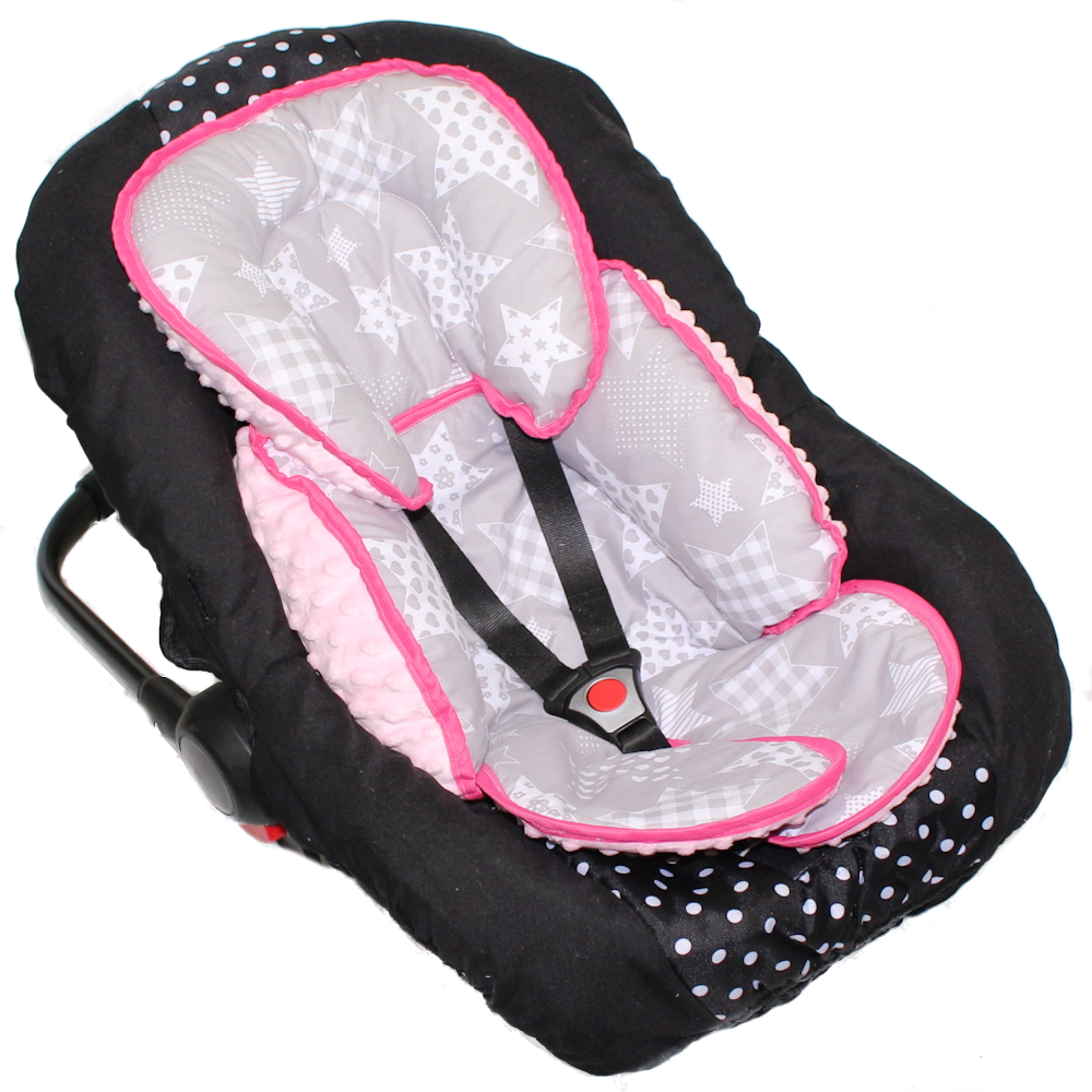 Sitzverkleinerer MINKY - Baumwolle - Galaxis+Rosa-  für Auto Kindersitz Babyschale