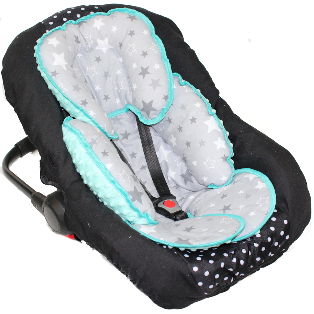 Sitzverkleinerer MINKY - Baumwolle - Star Dunkel+Minze-  für Auto Kindersitz Babyschale