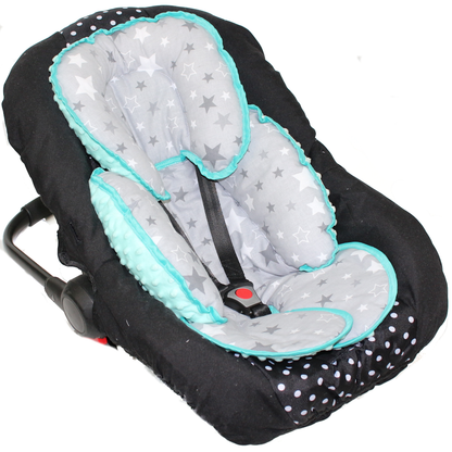 Sitzverkleinerer MINKY - Baumwolle - Star Dunkel+Minze-  für Auto Kindersitz Babyschale