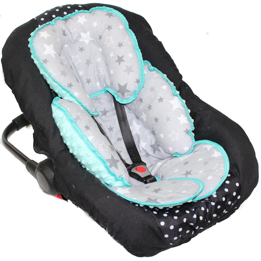 Sitzverkleinerer MINKY - Baumwolle - Star Dunkel+Minze-  für Auto Kindersitz Babyschale