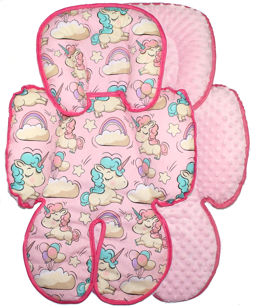 Sitzverkleinerer MINKY - Baumwolle - Einhorn+Rosa-  für Auto Kindersitz Babyschale