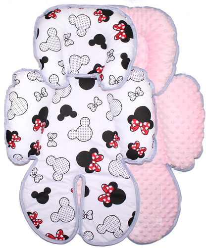 Sitzverkleinerer MINKY - Baumwolle - Minnie+Rosa-  für Auto Kindersitz Babyschale