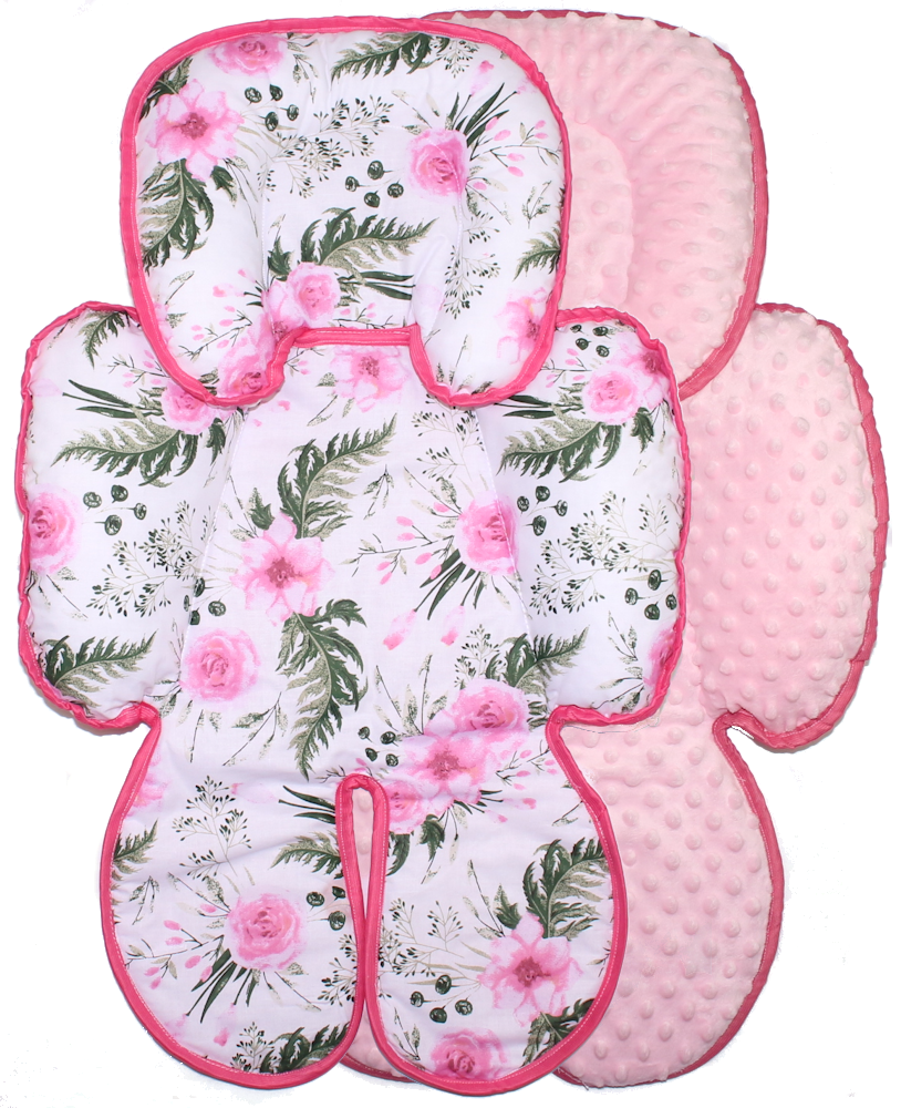 Sitzverkleinerer MINKY - Baumwolle - Flowers+Rosa-  für Auto Kindersitz Babyschale