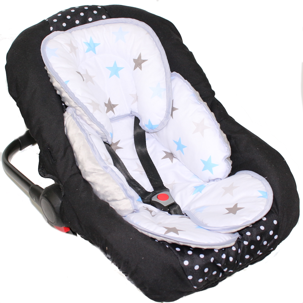Sitzverkleinerer MINKY - Baumwolle - Star Blau+Grau-  für Auto Kindersitz Babyschale