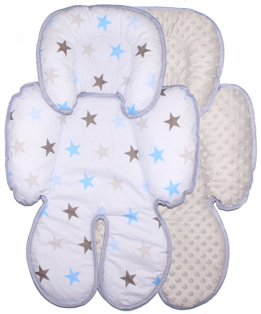 Sitzverkleinerer MINKY - Baumwolle - Star Blau+Grau-  für Auto Kindersitz Babyschale