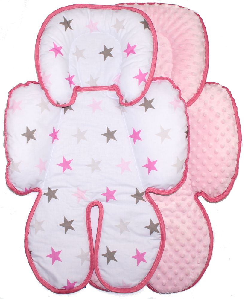 Sitzverkleinerer MINKY - Baumwolle - Star Rosa+Rosa-  für Auto Kindersitz Babyschale