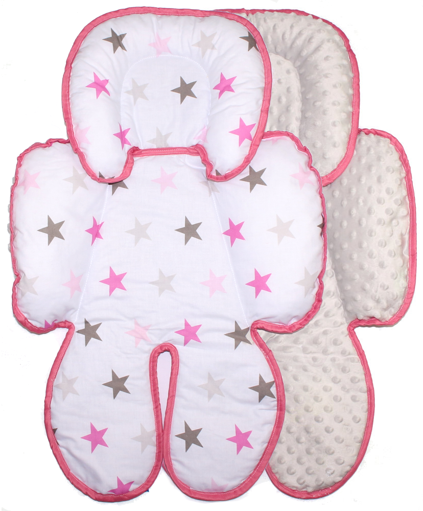 Sitzverkleinerer MINKY - Baumwolle - Star Rosa+Grau-  für Auto Kindersitz Babyschale