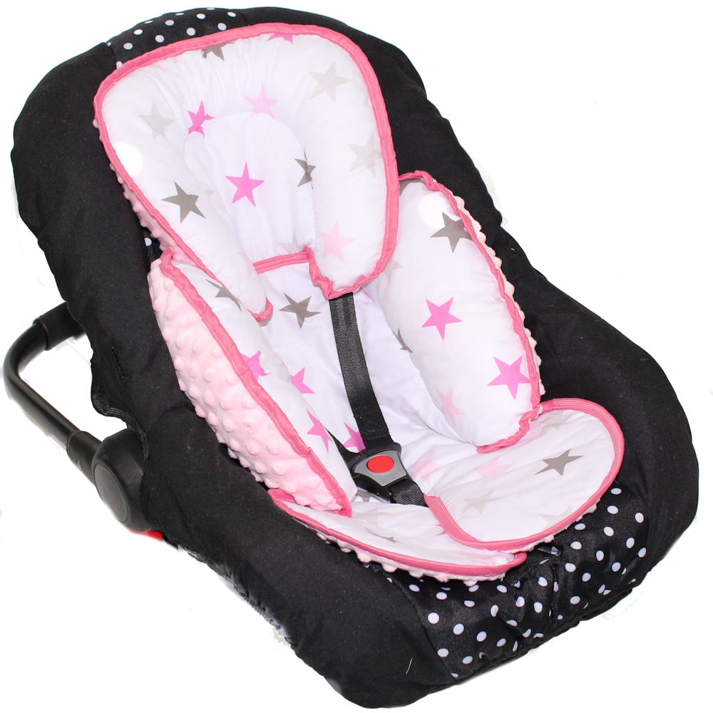 Sitzverkleinerer MINKY - Baumwolle - Star Rosa+Rosa-  für Auto Kindersitz Babyschale