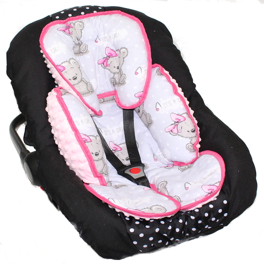 Sitzverkleinerer MINKY - Baumwolle - Girl+Rosa-  für Auto Kindersitz Babyschale