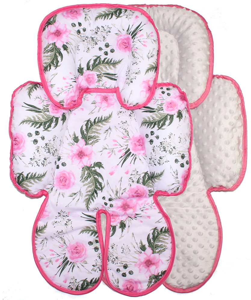 Sitzverkleinerer MINKY - Baumwolle - Flowers+Grau-  für Auto Kindersitz Babyschale