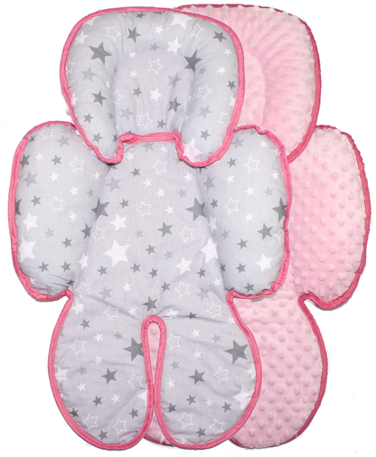 Sitzverkleinerer MINKY - Baumwolle - Star Dunkel+Rosa-  für Auto Kindersitz Babyschale