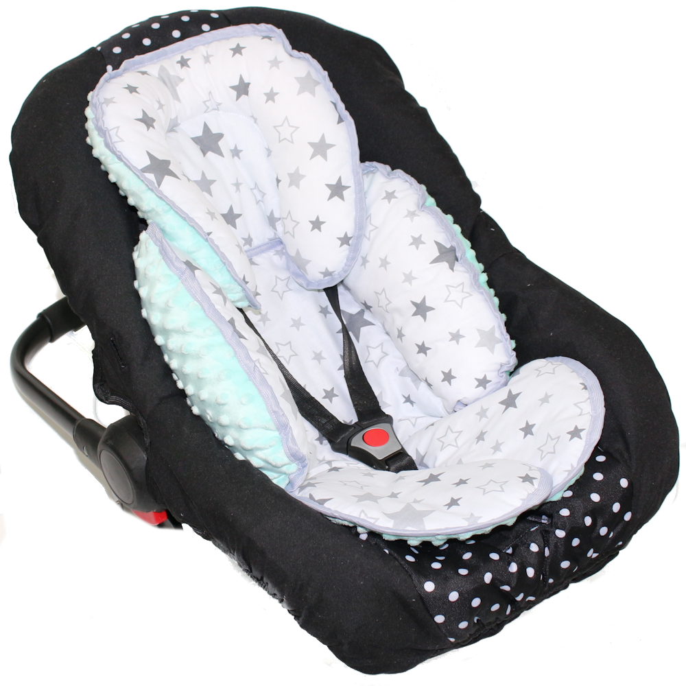 Sitzverkleinerer MINKY - Baumwolle - Star Hell+Minze-  für Auto Kindersitz Babyschale