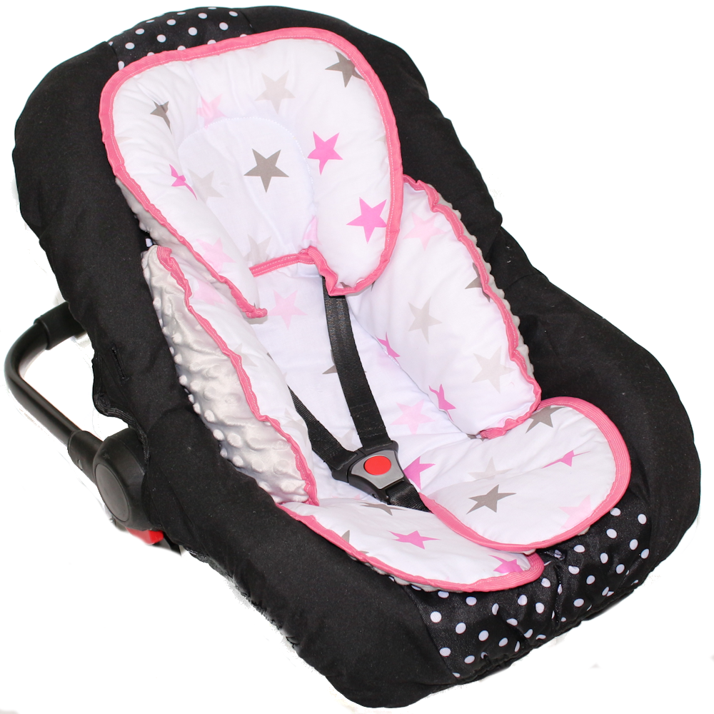 Sitzverkleinerer MINKY - Baumwolle - Star Rosa+Grau-  für Auto Kindersitz Babyschale