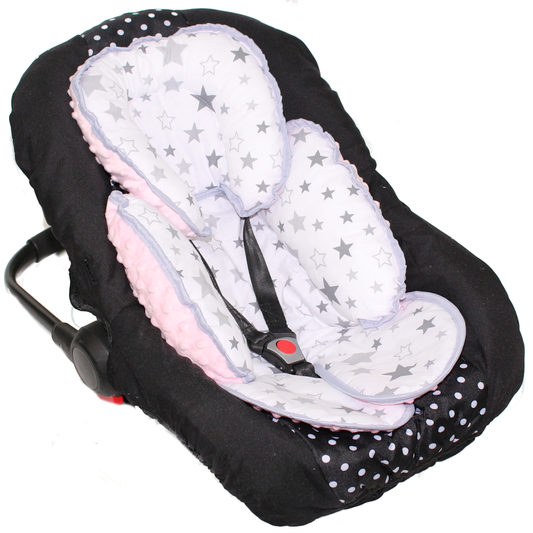 Sitzverkleinerer MINKY - Baumwolle - Star Hell+Rosa-  für Auto Kindersitz Babyschale