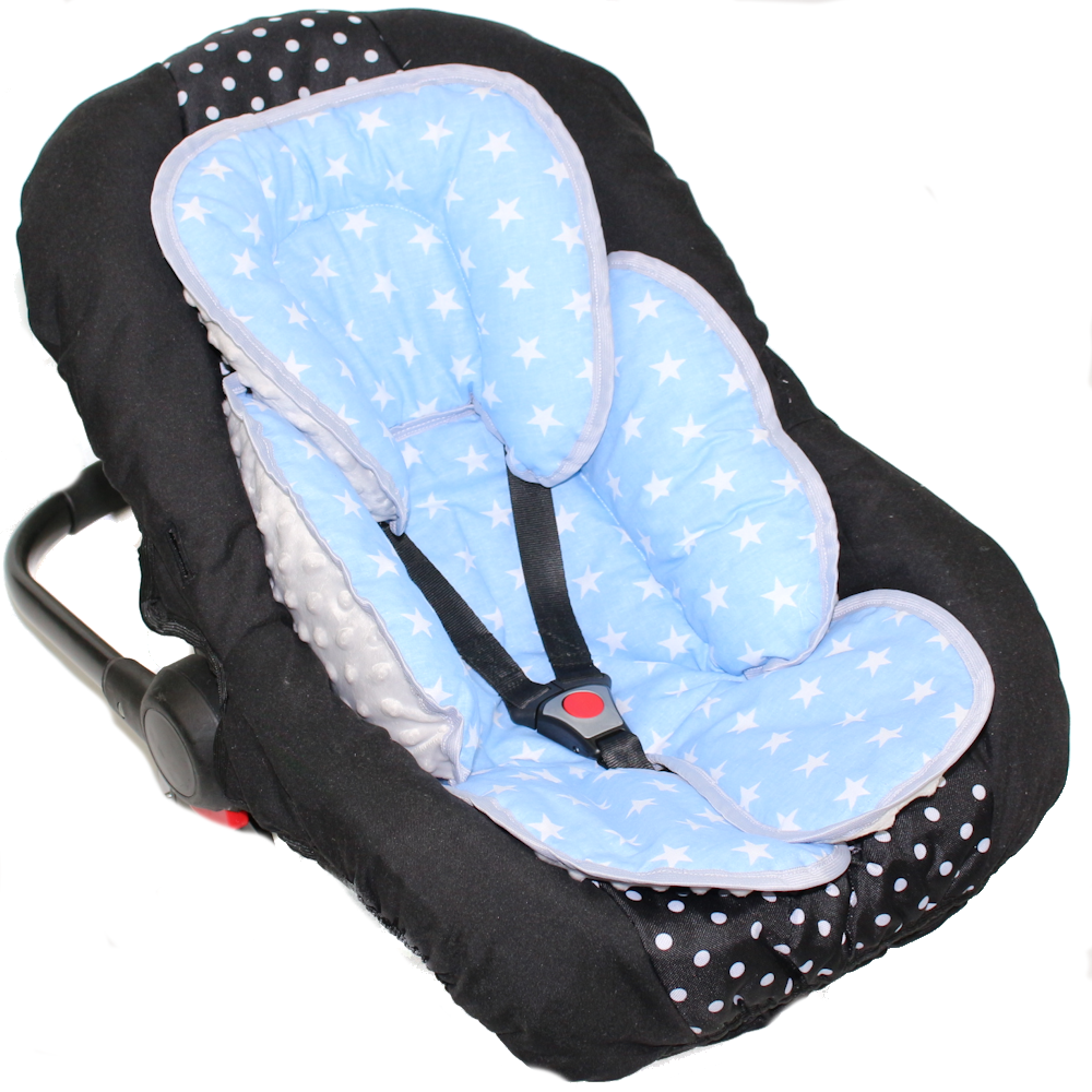 Sitzverkleinerer MINKY - Baumwolle - Sternchen auf Blau+Grau-  für Auto Kindersitz Babyschale