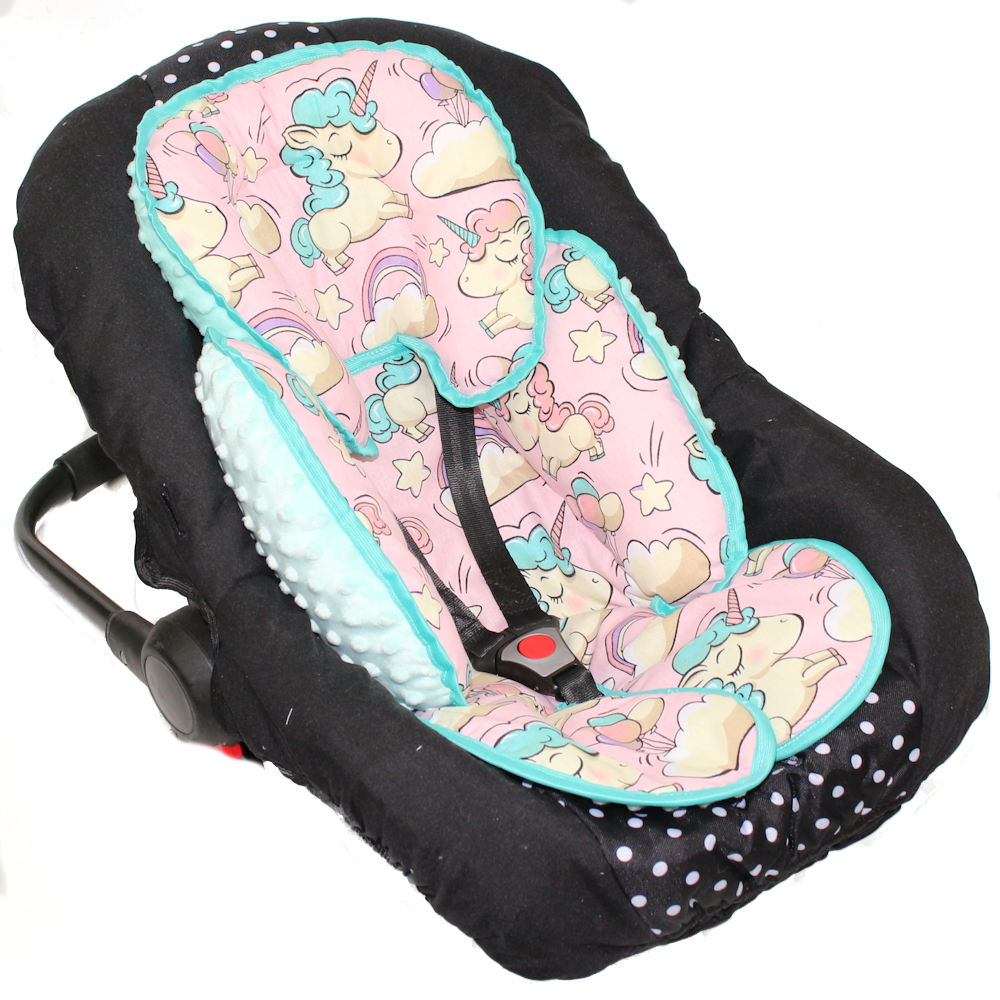 Sitzverkleinerer MINKY - Baumwolle - Einhorn+Minze-  für Auto Kindersitz Babyschale