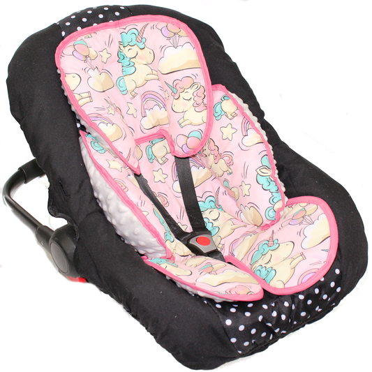 Sitzverkleinerer MINKY - Baumwolle - Einhorn+Grau-  für Auto Kindersitz Babyschale