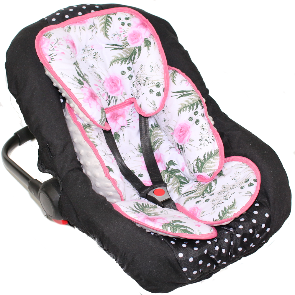 Sitzverkleinerer MINKY - Baumwolle - Flowers+Grau-  für Auto Kindersitz Babyschale