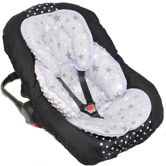 Sitzverkleinerer MINKY - Baumwolle - Star Dunkel+Grau-  für Auto Kindersitz Babyschale