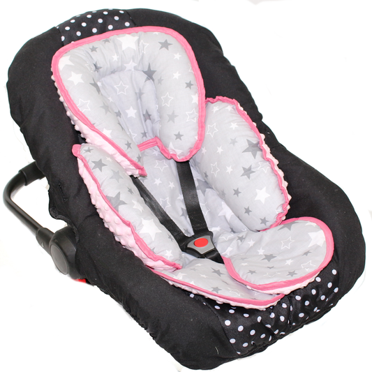 Sitzverkleinerer MINKY - Baumwolle - Star Dunkel+Rosa-  für Auto Kindersitz Babyschale