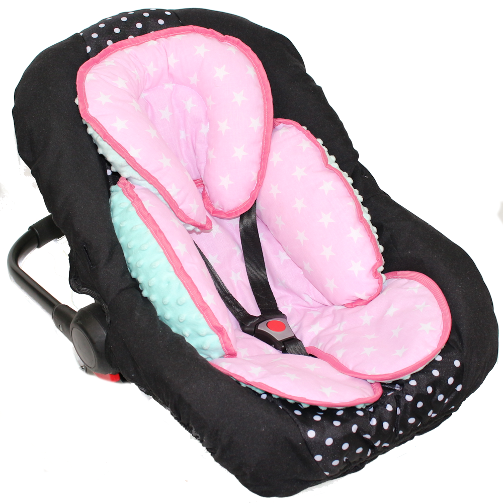 Sitzverkleinerer MINKY - Baumwolle - Sternchen auf Rosa+Minze-  für Auto Kindersitz Babyschale