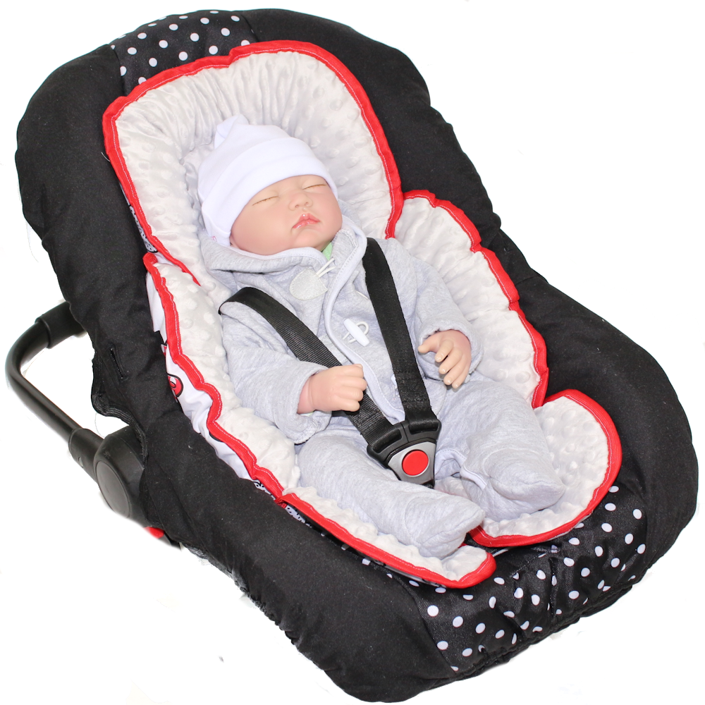 Sitzverkleinerer MINKY - Baumwolle - Minnie+Grau-  für Auto Kindersitz Babyschale