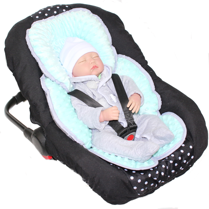 Sitzverkleinerer MINKY - Baumwolle - Star Hell+Minze-  für Auto Kindersitz Babyschale