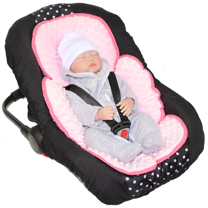 Sitzverkleinerer MINKY - Baumwolle - Star Dunkel+Rosa-  für Auto Kindersitz Babyschale