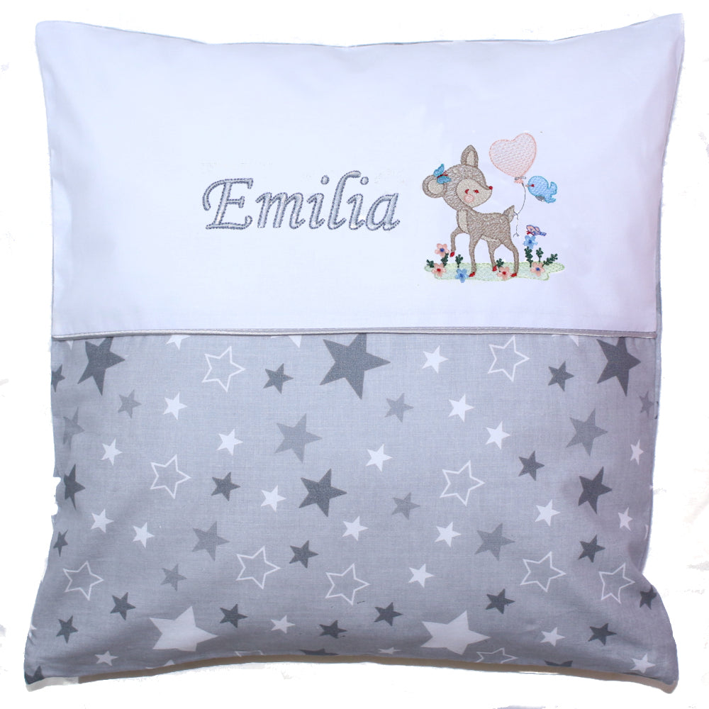 Kissen mit Stickerei und Namen - Bambi
