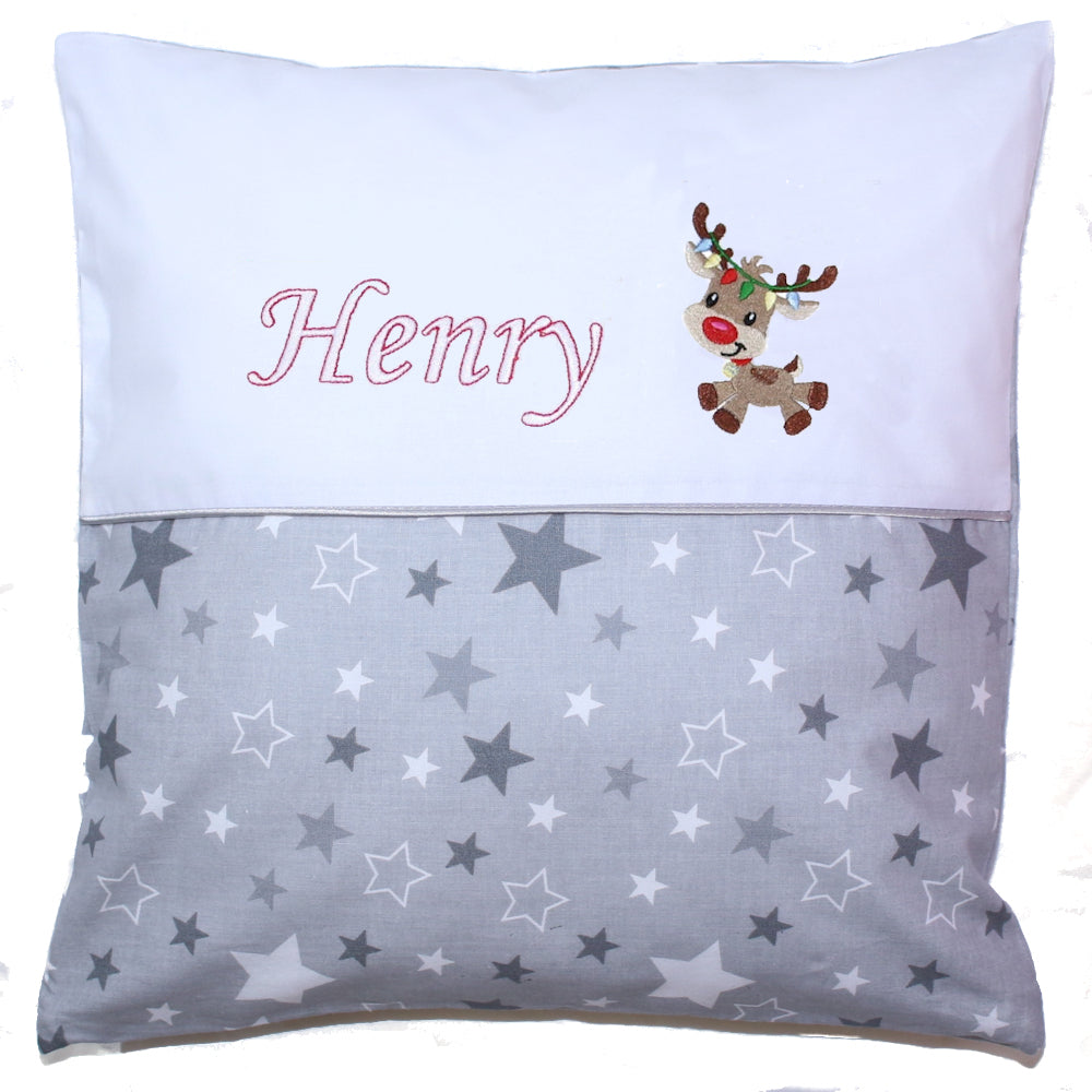 Kissen mit Stickerei und Namen - Reh Henry