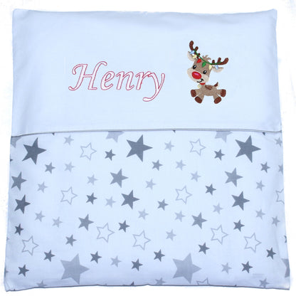 Kissen mit Stickerei und Namen - Reh Henry