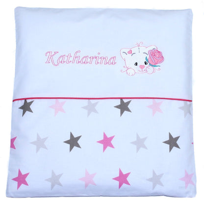 Kissen mit Stickerei und Namen - Katze mit Rose