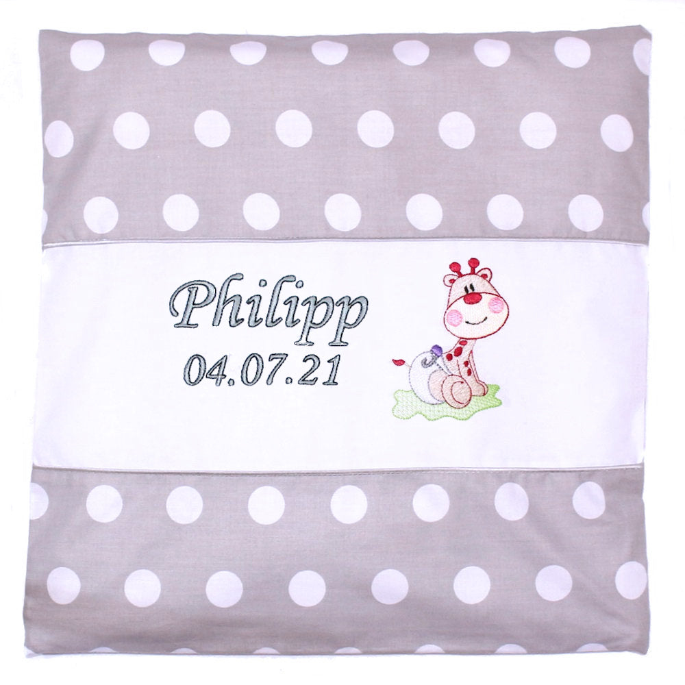 Kissen mit Stickerei und Namen - V2 -Giraffe Baby