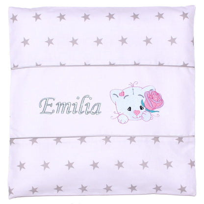 Kissen mit Stickerei und Namen - V2 - Katze mit Rose