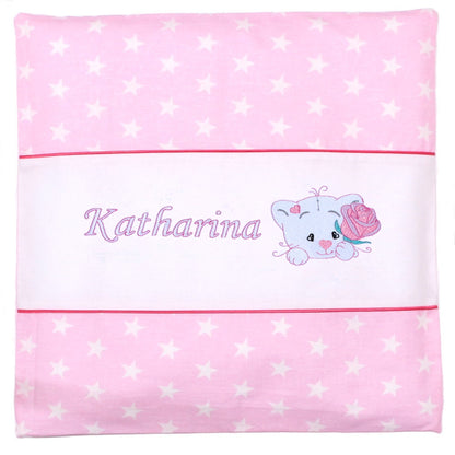 Kissen mit Stickerei und Namen - V2 - Katze mit Rose