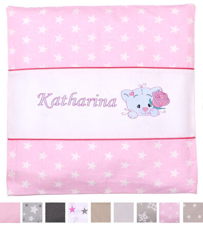 Kissen mit Stickerei und Namen - V2 - Katze mit Rose