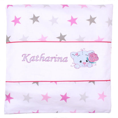 Kissen mit Stickerei und Namen - V2 - Katze mit Rose