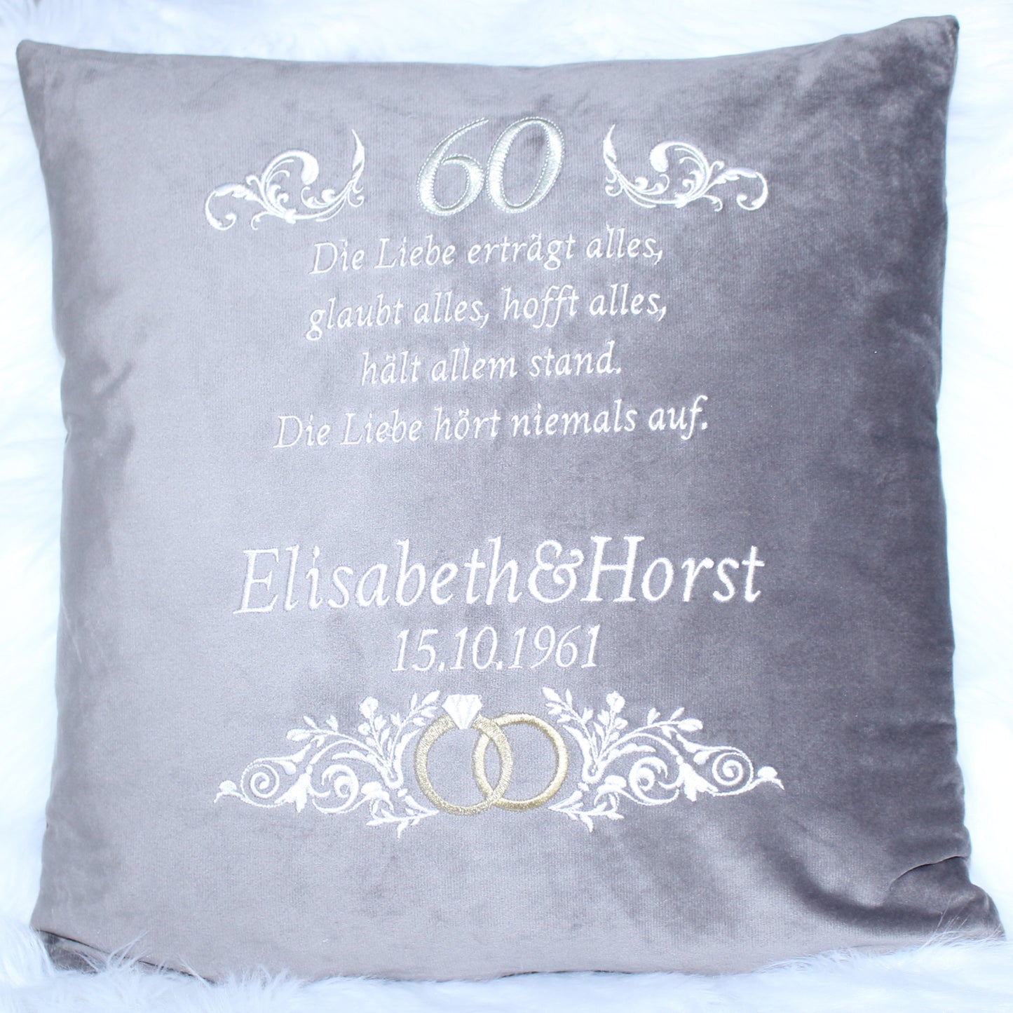 Personalisierbares Kissen zur Hochzeitstag - Diamant Gold, Silber