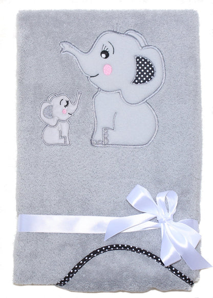 Babydecke mit Namen bestickt -Elefanten Grau- Kuscheldecke
