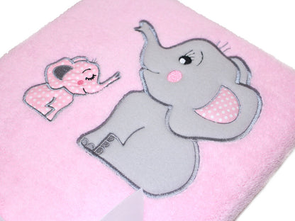 Babydecke mit Namen bestickt -Elefanten Rosa- Kuscheldecke