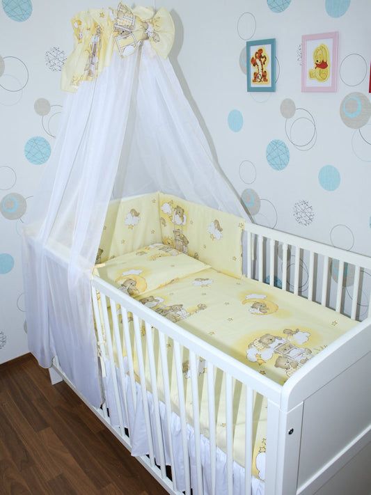 Baby Bettset -Bärchen auf Leitern Gelb5-11 teilig mit Chiffon Himmel