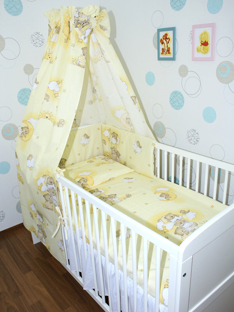 Baby Bettset - Bärchen auf Leitern Gelb - 5-11 teilig mit Vollstoff Himmel