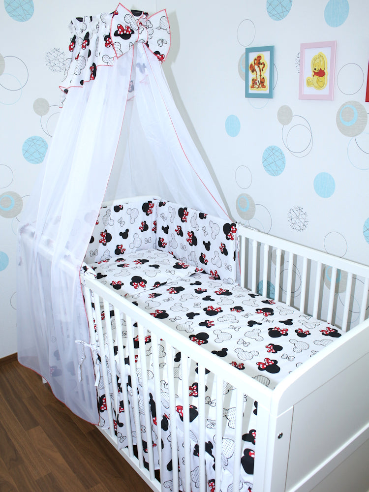 Baby Bettset -Minnie - 5-11 teilig mit Chiffon Himmel