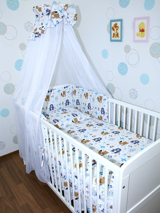 Baby Bettset -Waldtiere  - 5-11 teilig mit Chiffon Himmel