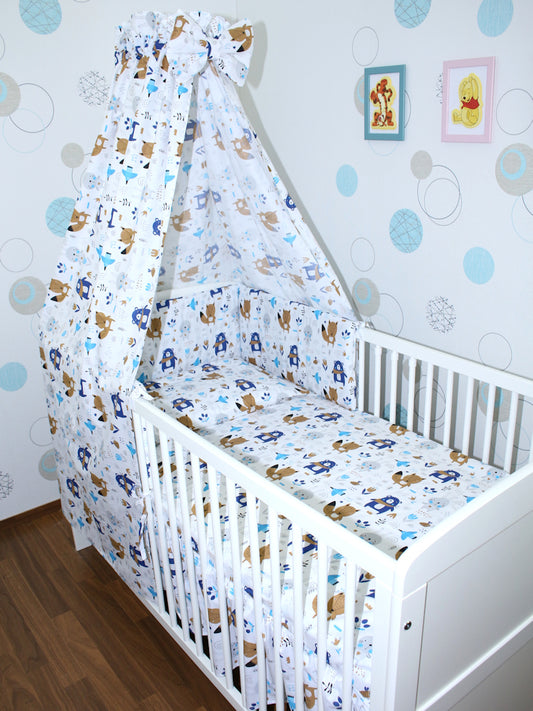 Baby Bettset - Waldriere - 5-11 teilig mit Vollstoff Himmel