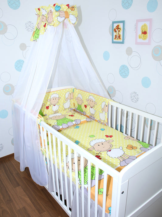 Baby Bettwäsche mit Schäfchen in Gelb Chiffon Himmel
