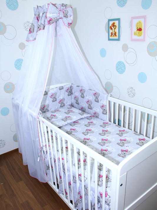 Baby Bettset - Girl - 5-11 teilig mit Chiffon Himmel