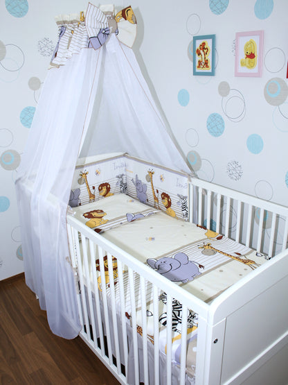 Baby Bettset - Safari in Beige- 5-11 teilig mit Chiffon Himmel